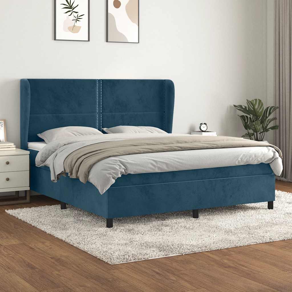 vidaXL Pat box spring cu saltea, albastru închis, 160x200 cm, catifea