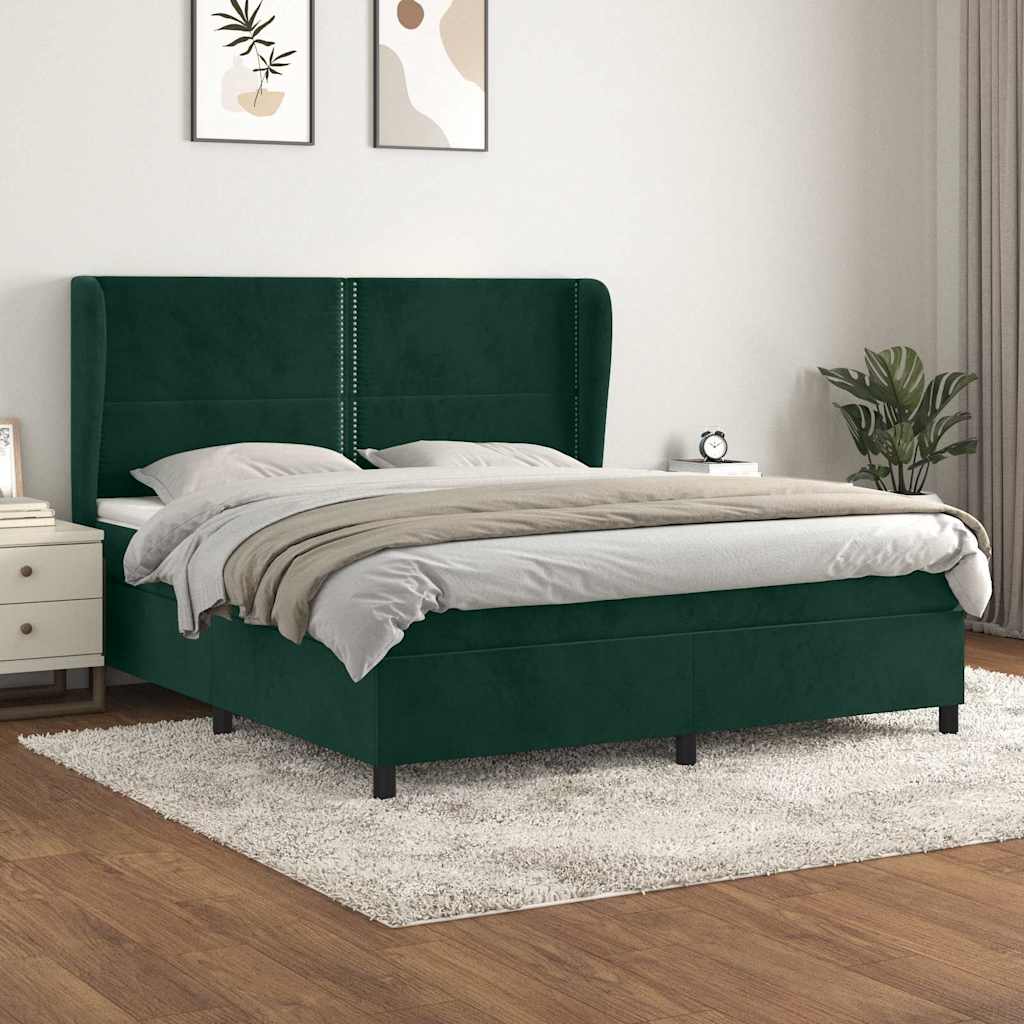 vidaXL Pat box spring cu saltea, verde închis, 180x200 cm, catifea