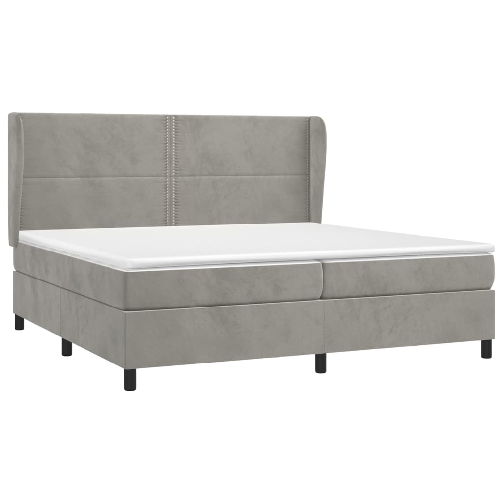 vidaXL Boxspring met matras fluweel lichtgrijs 200x200 cm afbeelding