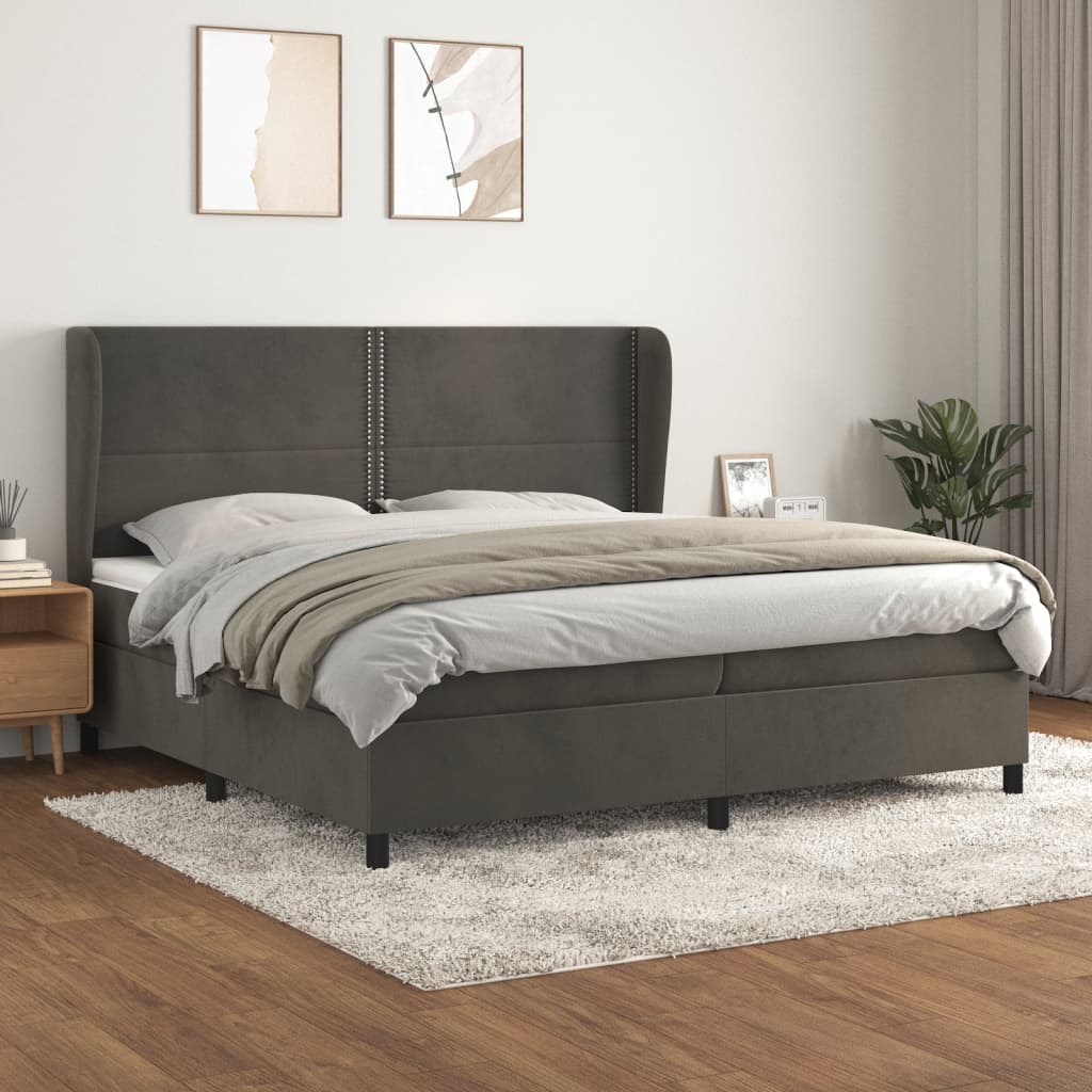 vidaXL Pat box spring cu saltea, gri închis, 200x200 cm, catifea