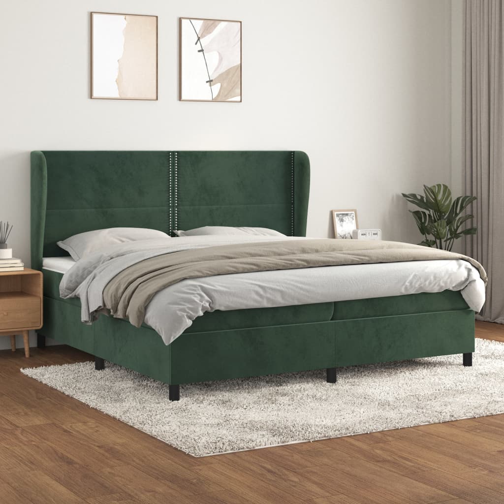 vidaXL Pat box spring cu saltea, verde închis, 200x200 cm, catifea