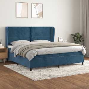 Box spring postel s matrací tmavě modrá 200x200 cm samet - obrázek 1