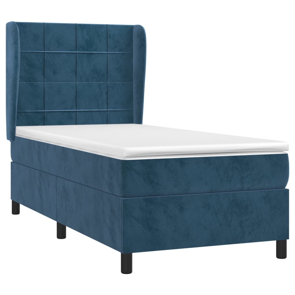 vidaXL Boxspring met matras fluweel donkerblauw 80x200 cm afbeelding