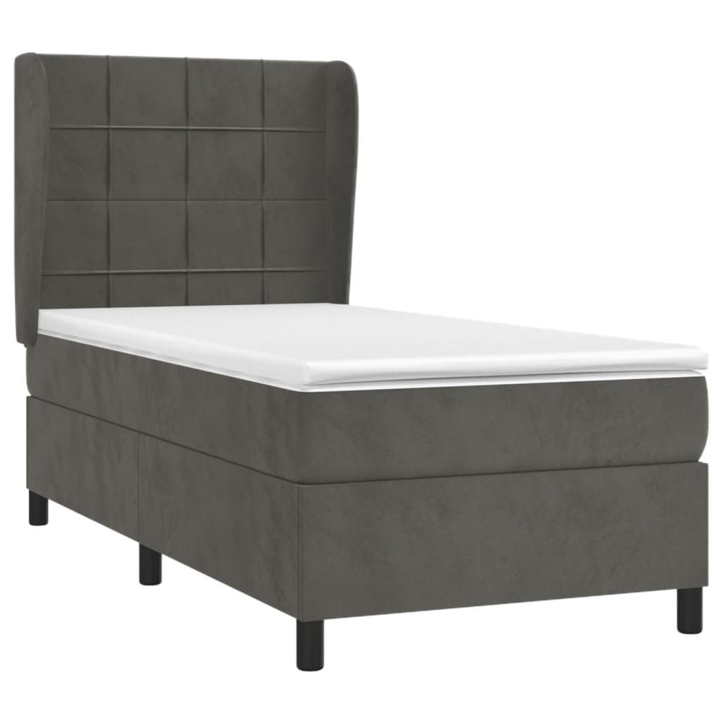 vidaXL Boxspring met matras fluweel donkergrijs 90x190 cm afbeelding