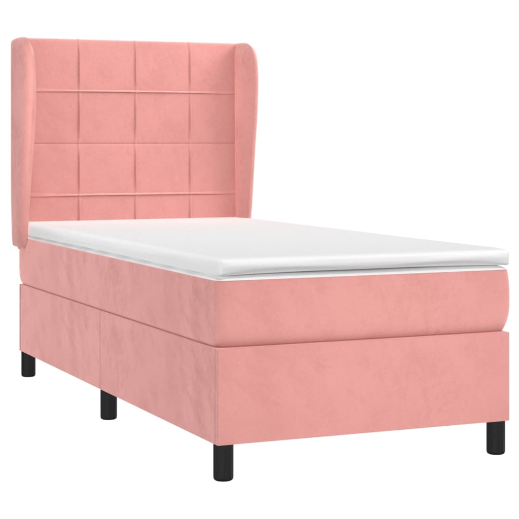 vidaXL Boxspring met matras fluweel roze 90x190 cm afbeelding