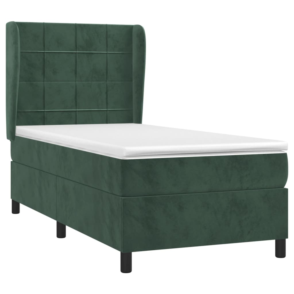 vidaXL Boxspring met matras fluweel donkergroen 90x200 cm afbeelding