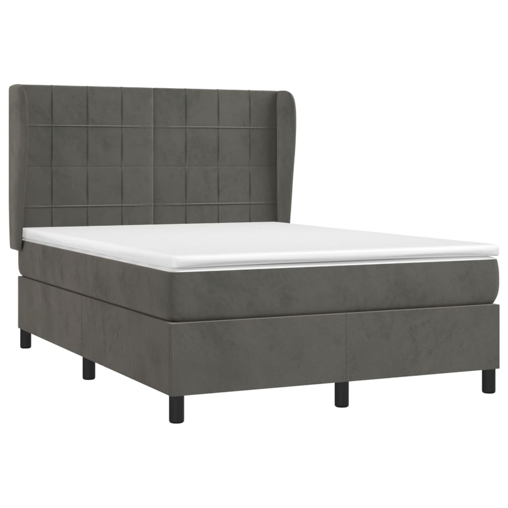 vidaXL Boxspring met matras fluweel donkergrijs 140x190 cm afbeelding