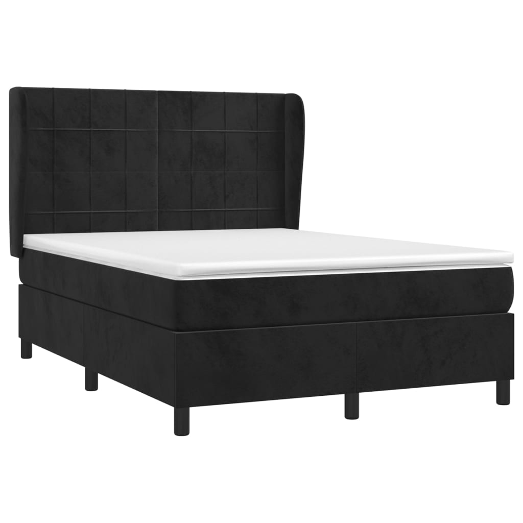 Pat box spring cu saltea, negru, 140x190 cm, catifea