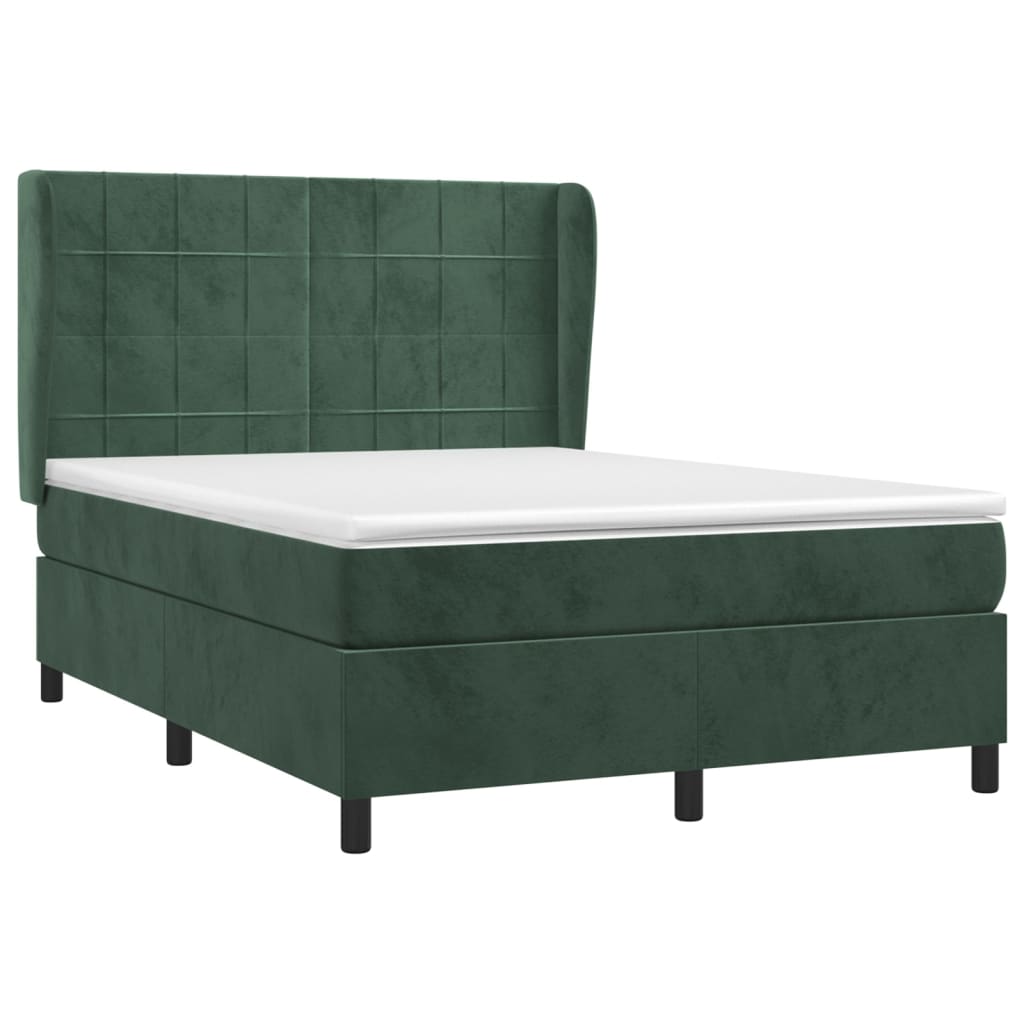 vidaXL Boxspring met matras fluweel donkergroen 140x190 cm afbeelding