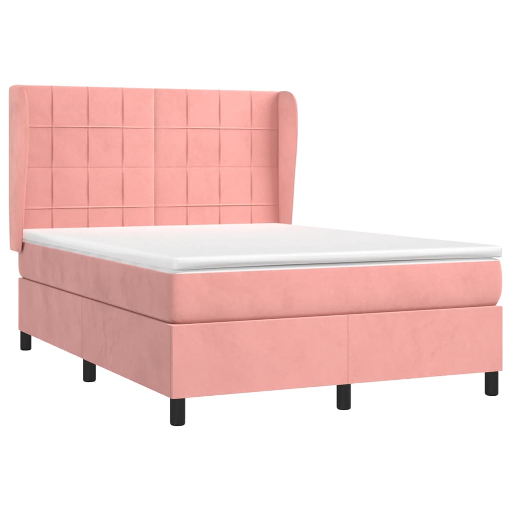 vidaXL Boxspring met matras fluweel roze 140x190 cm afbeelding