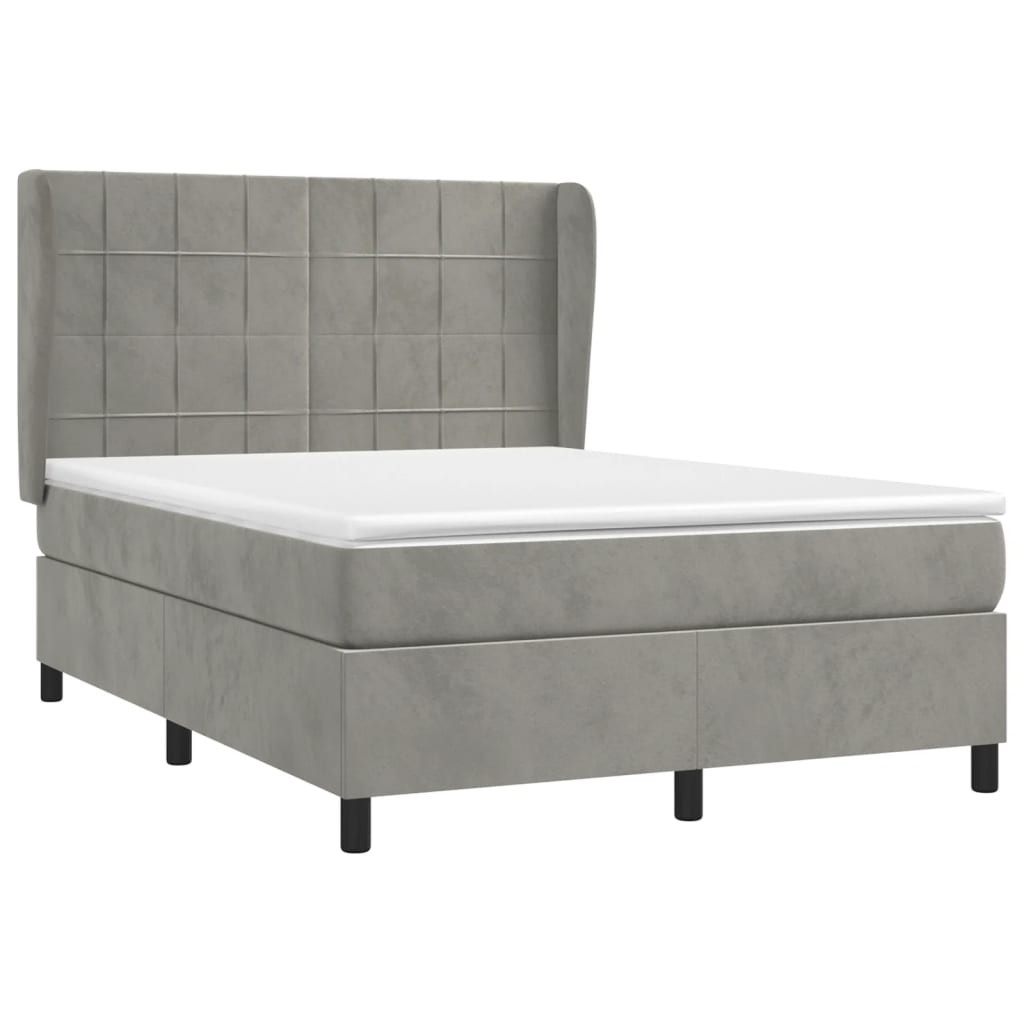 vidaXL Boxspring met matras fluweel lichtgrijs 140x200 cm afbeelding