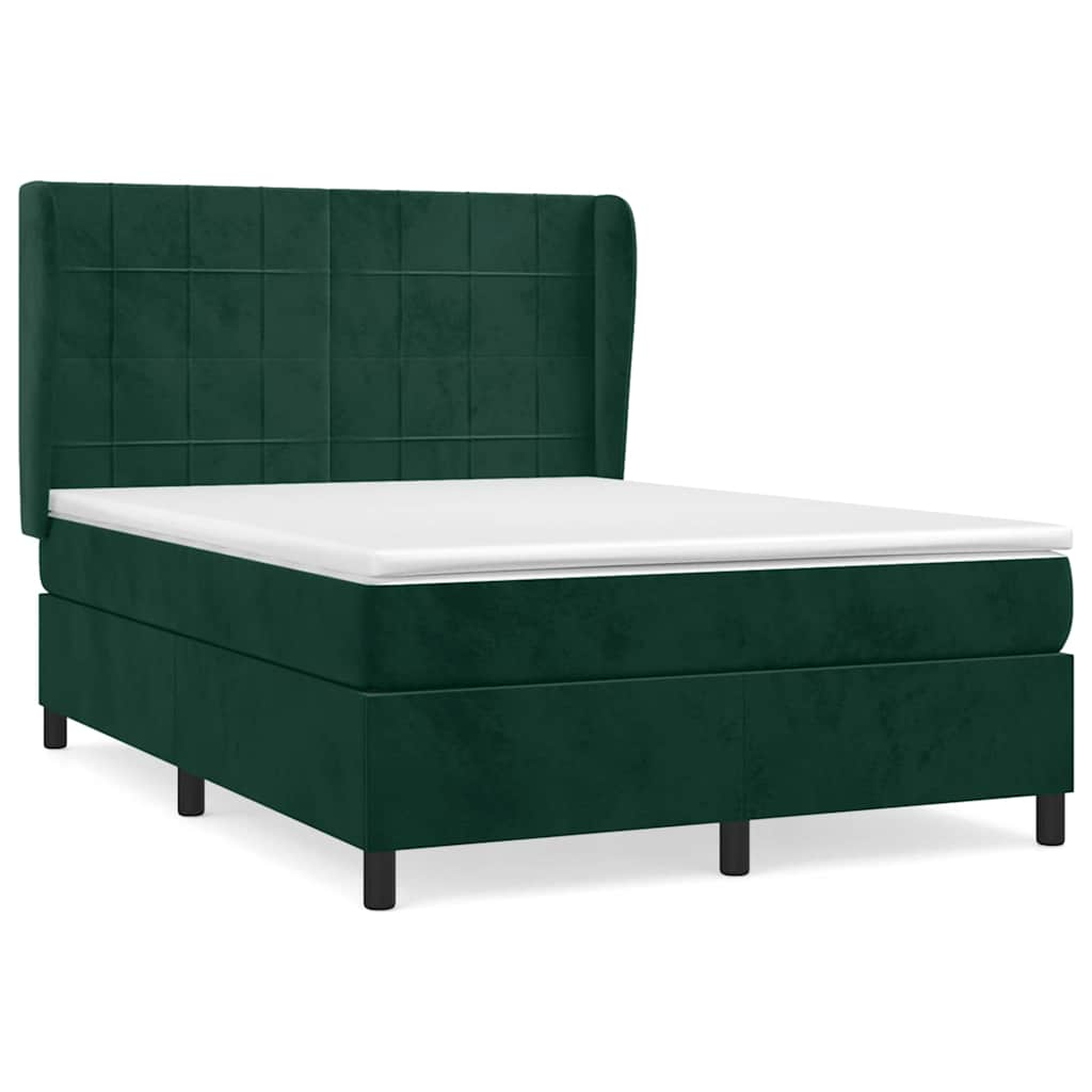 vidaXL Box spring postel s matrací tmavě zelená 140x200 cm samet