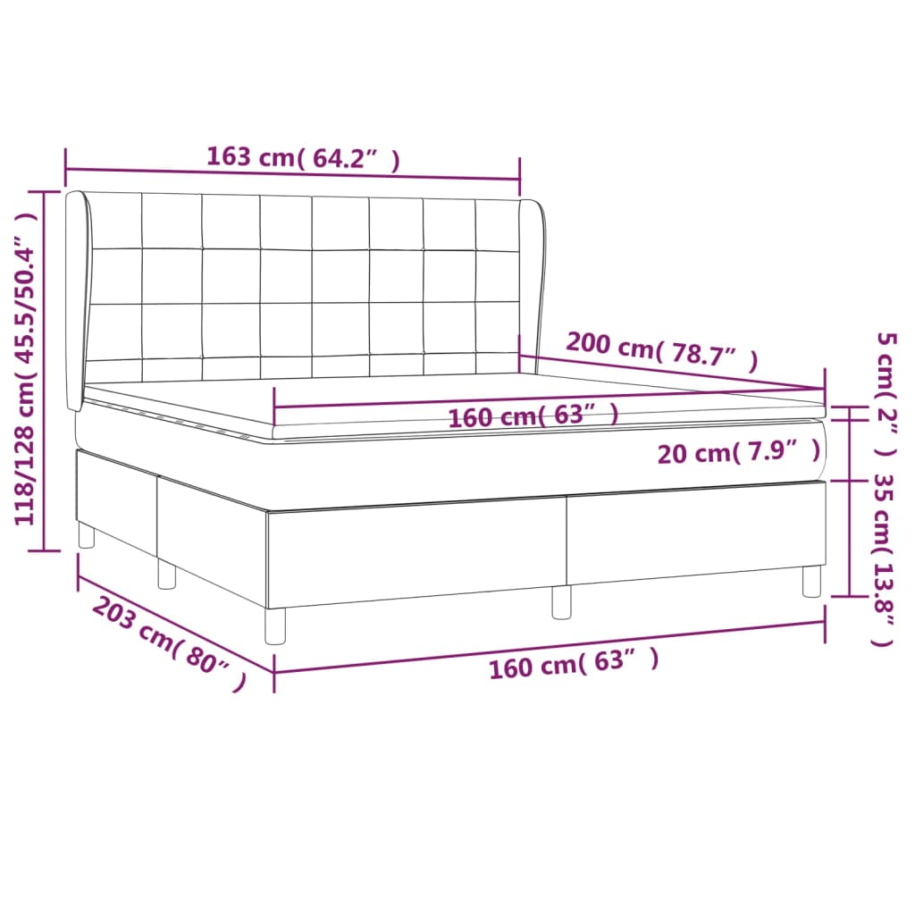 Pat box spring cu saltea, gri închis, 160x200 cm, catifea