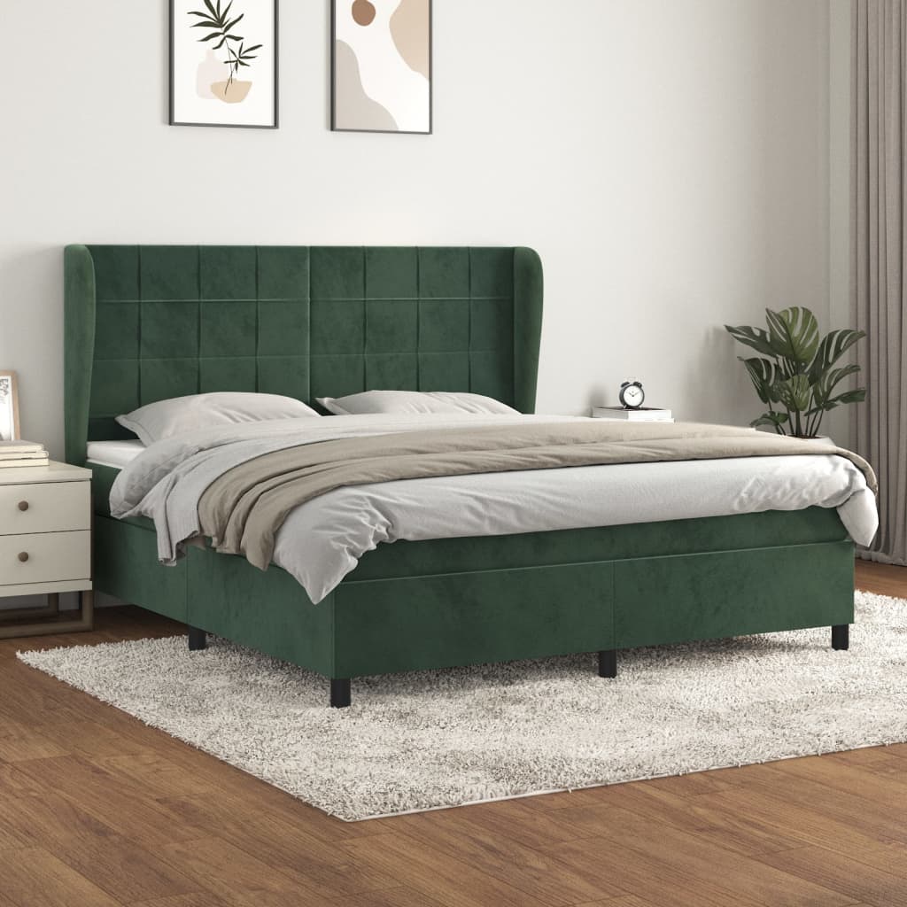 vidaXL Pat box spring cu saltea, verde închis, 160x200 cm, catifea