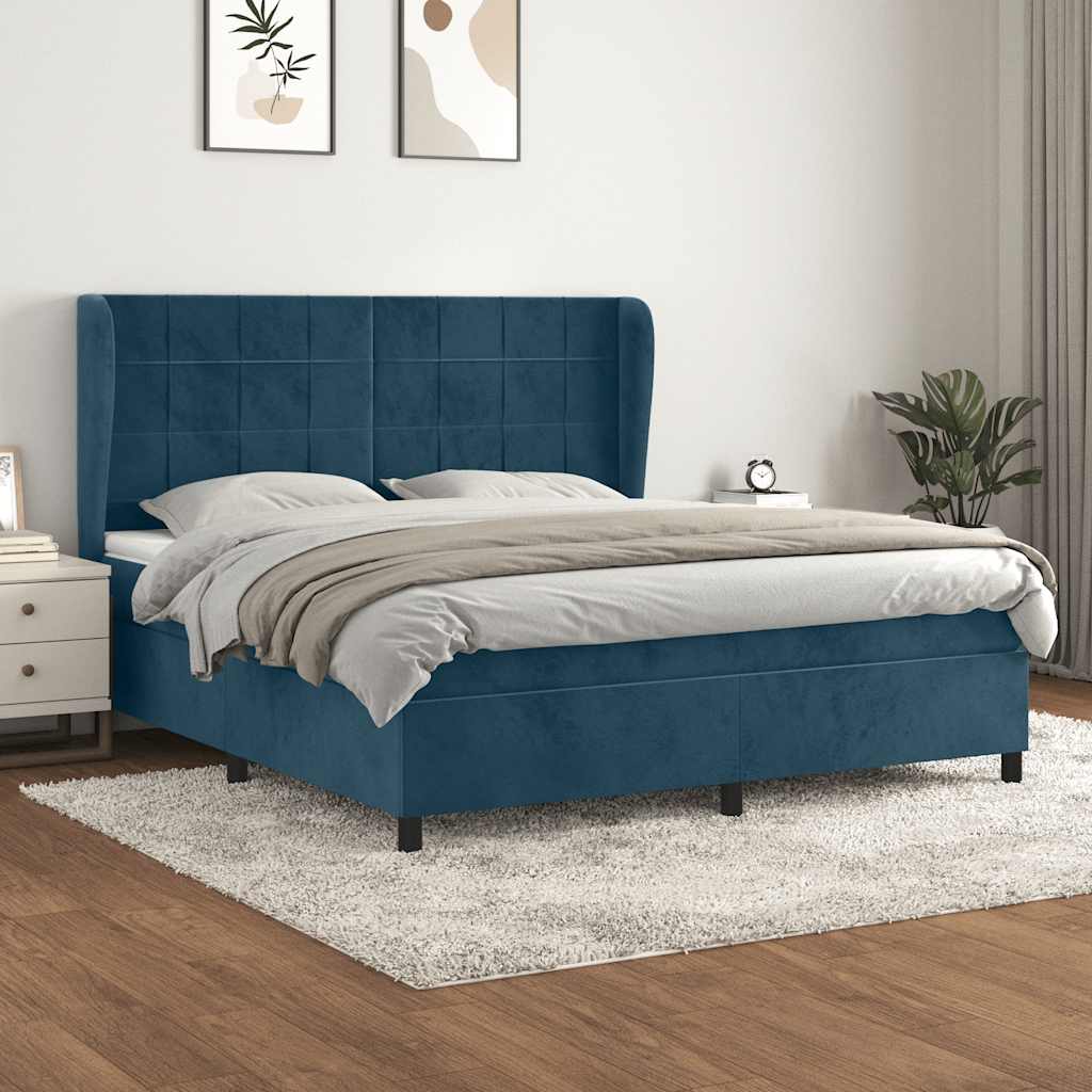vidaXL Pat box spring cu saltea, albastru închis, 180x200 cm, catifea