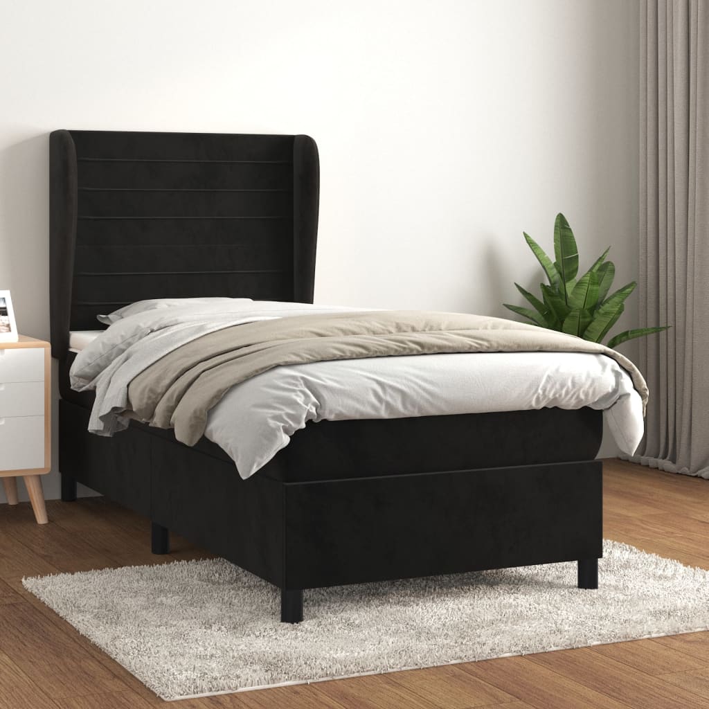 vidaXL Pat box spring cu saltea, negru, 80x200 cm, catifea