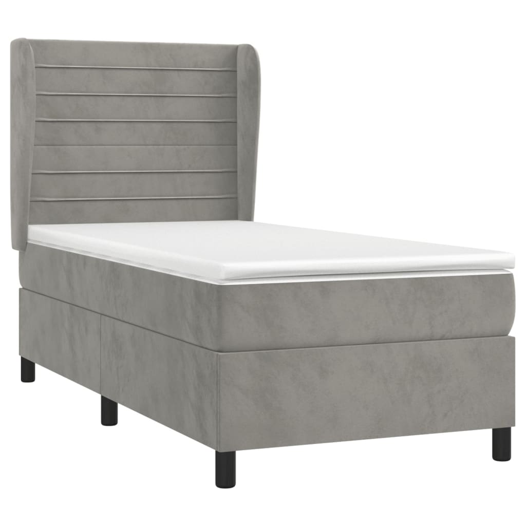 vidaXL Boxspring met matras fluweel lichtgrijs 90x190 cm afbeelding