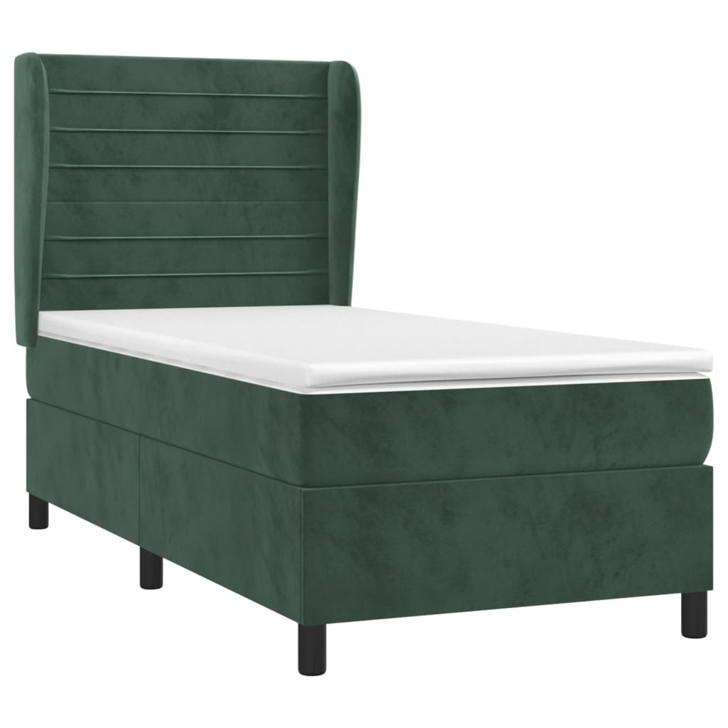 vidaXL Boxspring met matras fluweel donkergroen 90x190 cm afbeelding