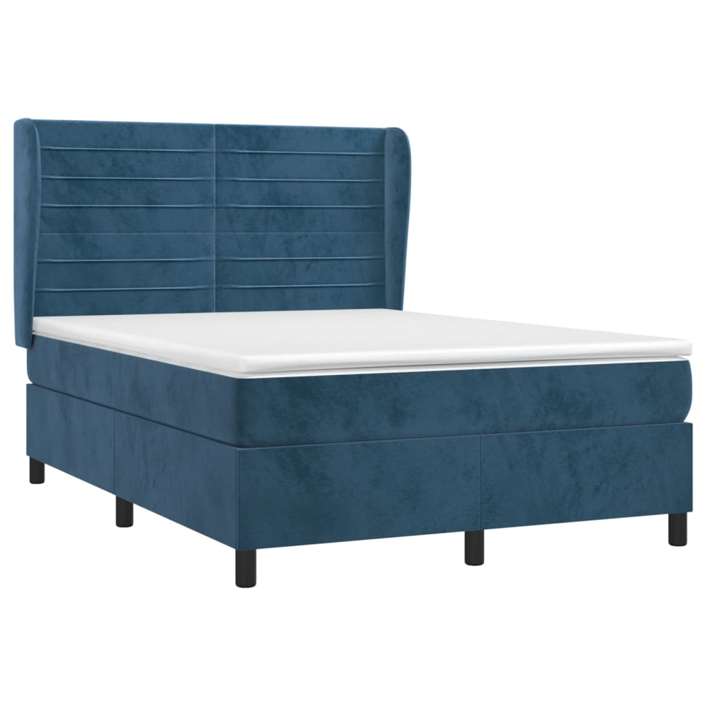 vidaXL Posteľný rám boxsping s matracom tmavomodrý 140x190 cm zamat