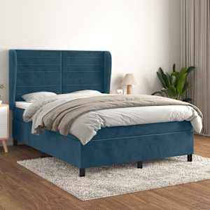 Box spring postel s matrací tmavě modrá 140x190 cm samet - obrázek 1
