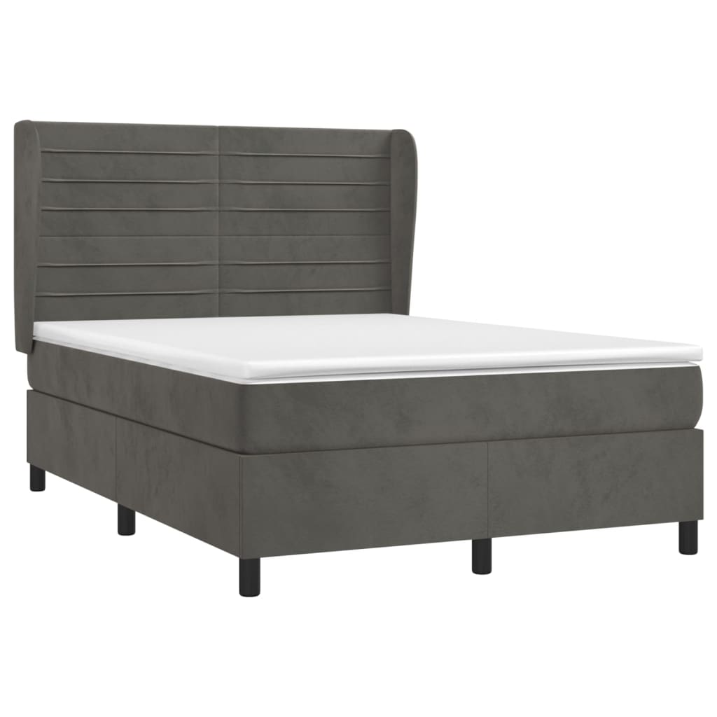 vidaXL Boxspring met matras fluweel donkergrijs 140x200 cm afbeelding