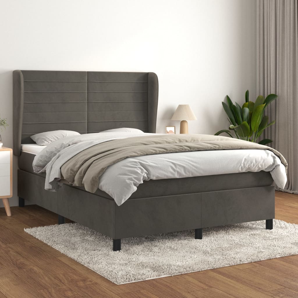 Box spring postel s matrací tmavě šedá 140x200 cm samet