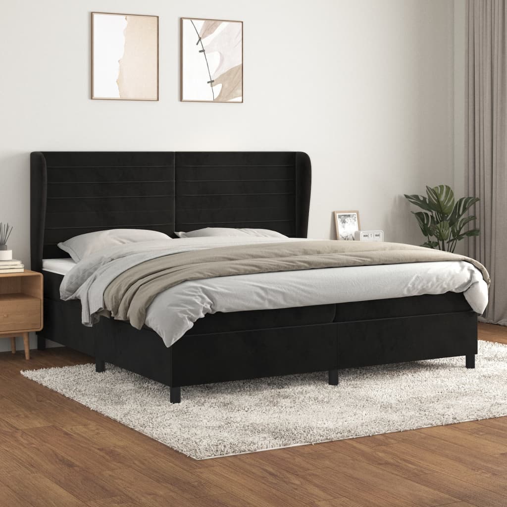 vidaXL Pat box spring cu saltea, negru, 200x200 cm, catifea