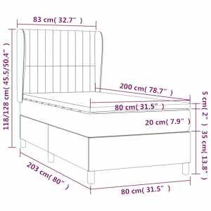 Box spring postel s matrací černá 80 x 200 cm samet - obrázek 7