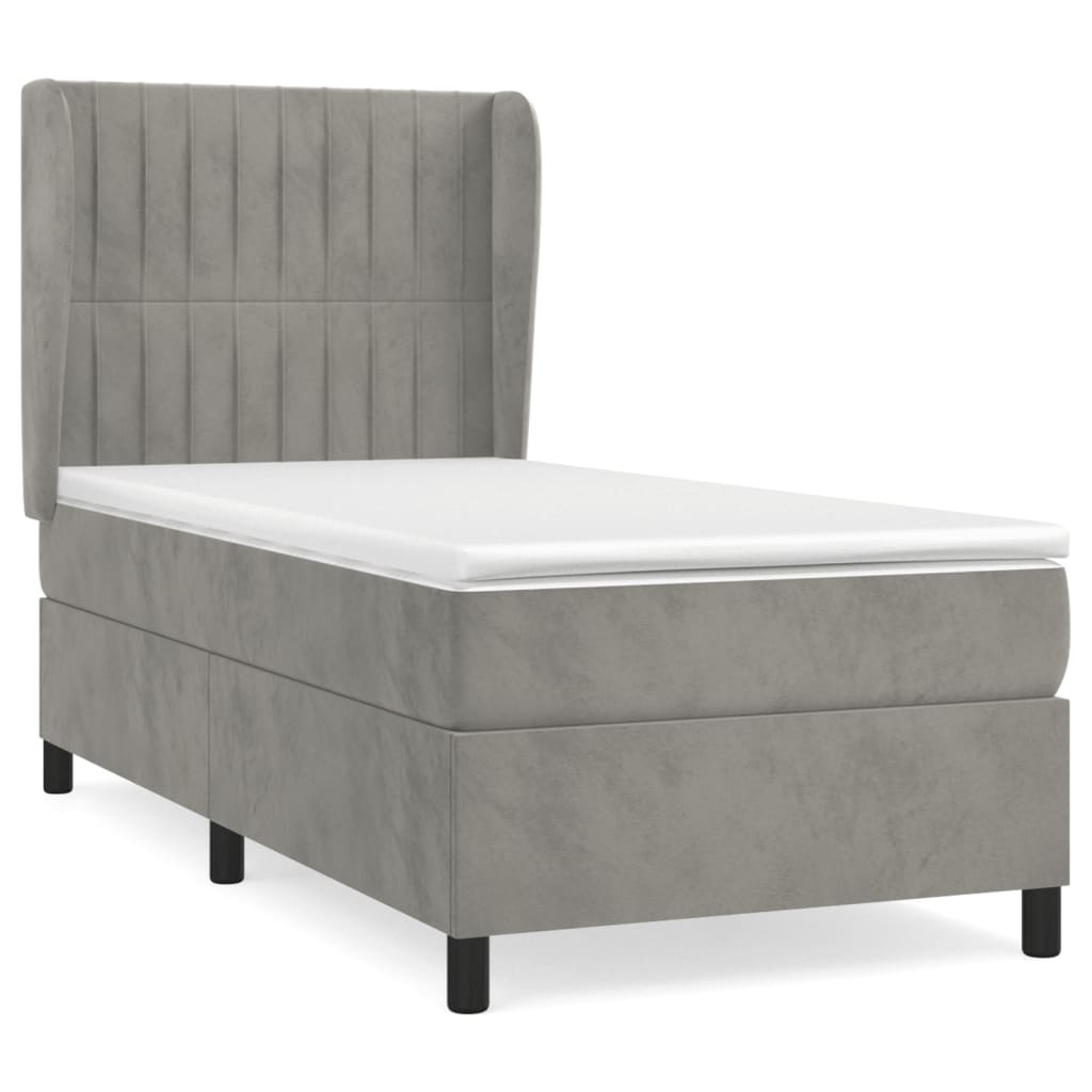 vidaXL Boxspring met matras fluweel lichtgrijs 90x190 cm