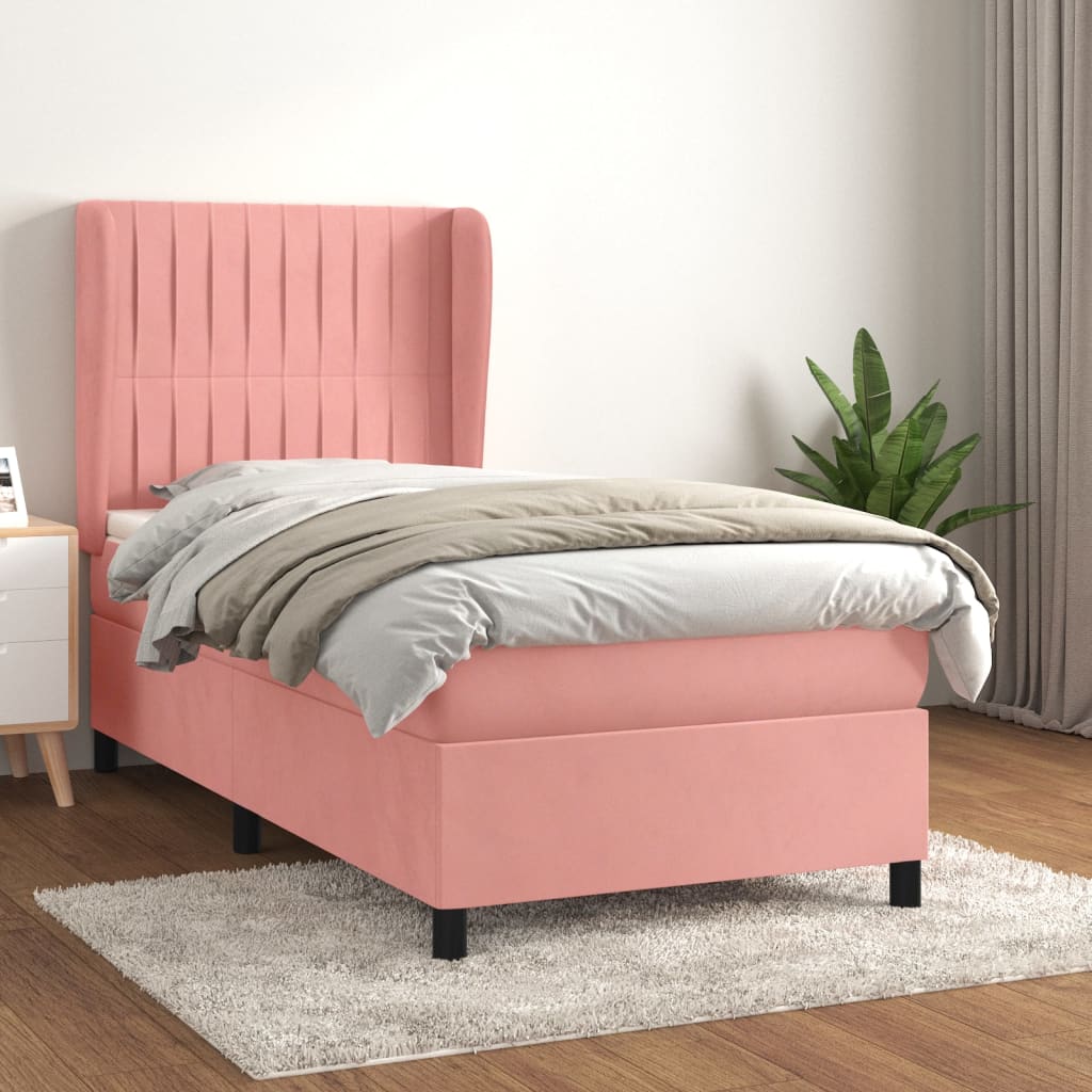 Boxspringbett mit Matratze Rosa 90×190 cm Samt