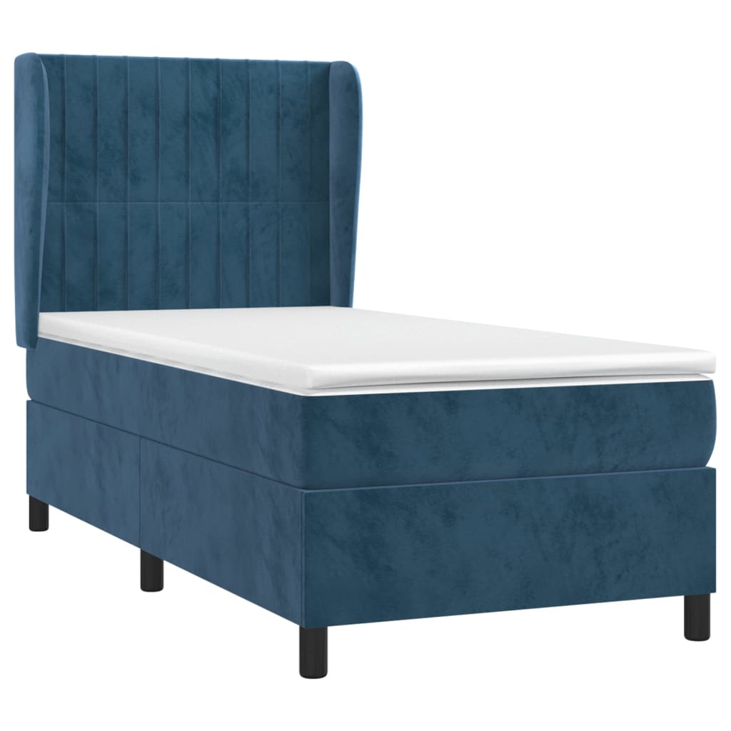 vidaXL Boxspring met matras fluweel donkerblauw 90x200 cm afbeelding