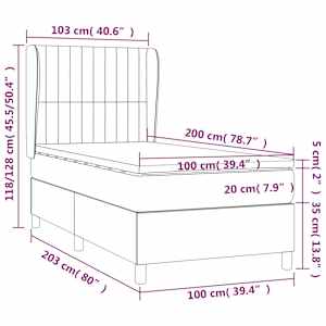 Box spring postel s matrací tmavě šedá 100x200 cm samet - obrázek 7