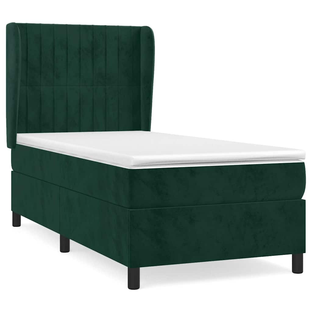 vidaXL Box spring postel s matrací tmavě zelená 100x200 cm samet