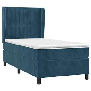 Box spring postel s matrací tmavě modrá 100x200 cm samet - obrázek 3