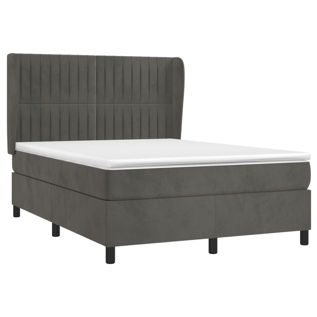 vidaXL Boxspring met matras fluweel donkergrijs 140x190 cm afbeelding