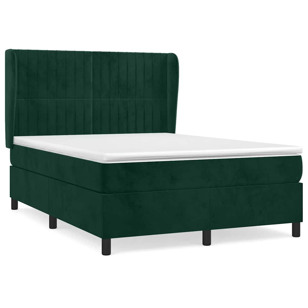 vidaXL Box spring postel s matrací tmavě zelená 140x190 cm samet