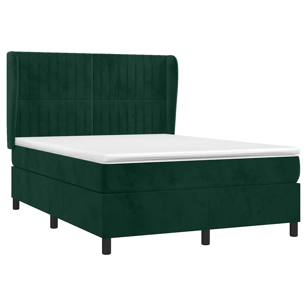 vidaXL - Boxspring - met - matras - fluweel - donkergroen - 140x190 - cm