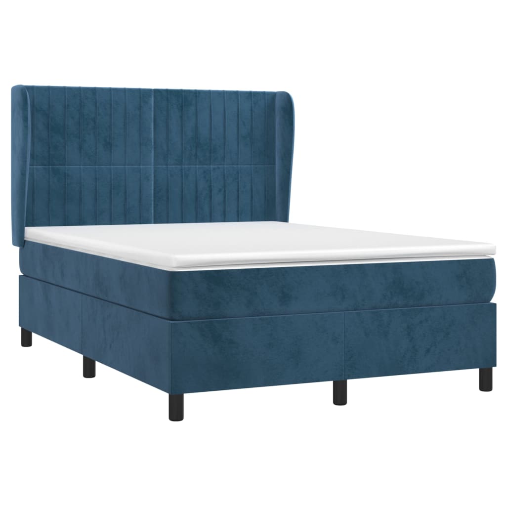 vidaXL Boxspring met matras fluweel donkerblauw 140x190 cm afbeelding