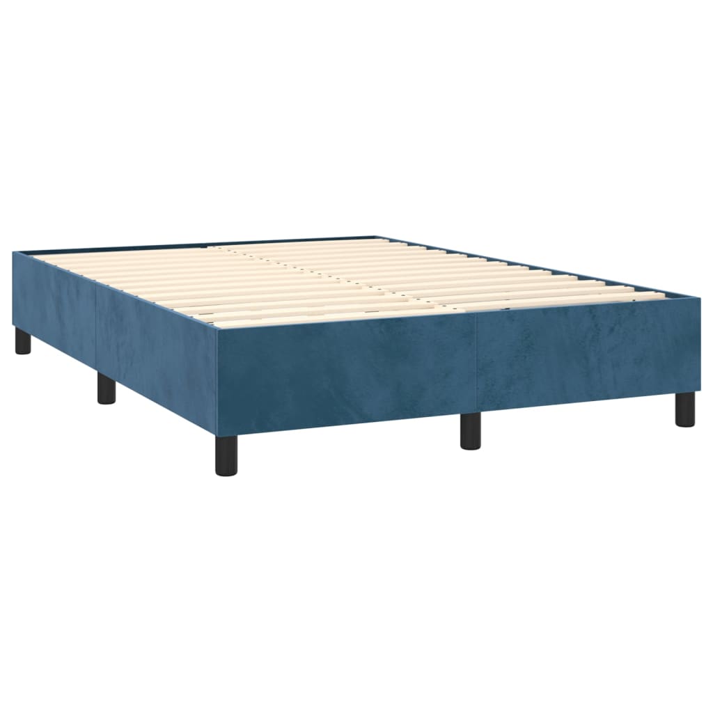 Pat box spring cu saltea, albastru închis, 140x190 cm, catifea