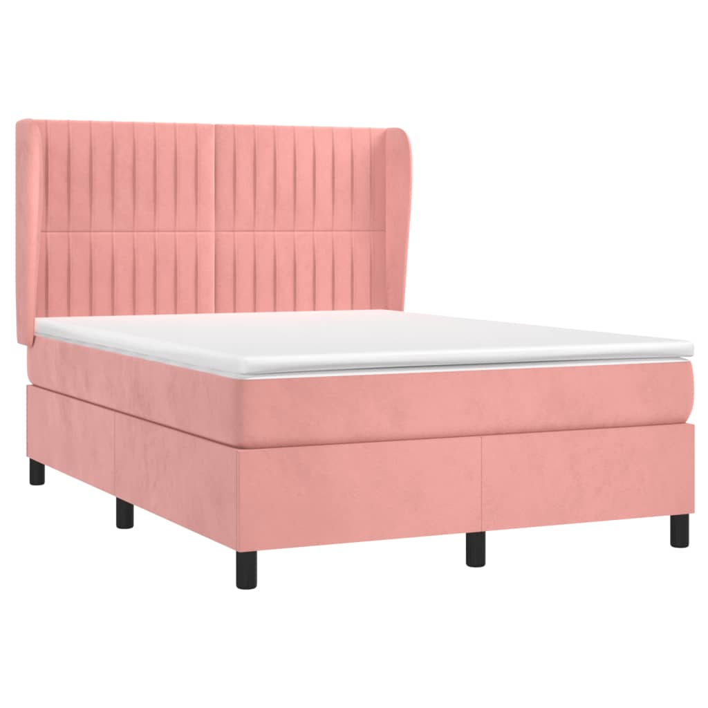 vidaXL Boxspring met matras fluweel roze 140x190 cm afbeelding