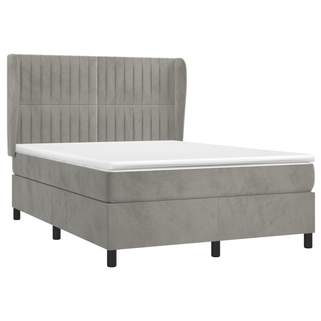 vidaXL Boxspring met matras fluweel lichtgrijs 140x200 cm afbeelding