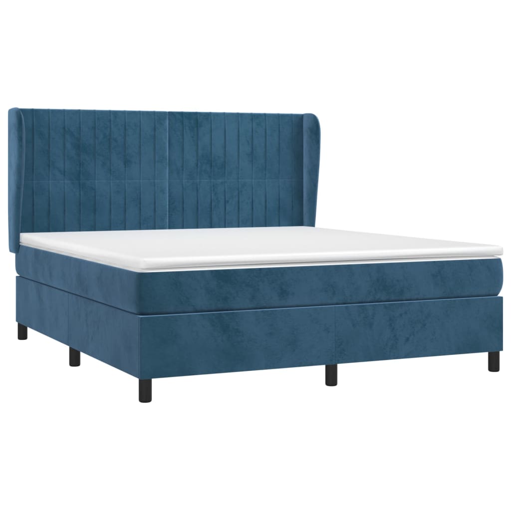 vidaXL Boxspring met matras fluweel donkerblauw 160x200 cm afbeelding