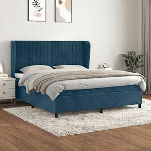 Box spring postel s matrací tmavě modrá 160x200 cm samet - obrázek 1