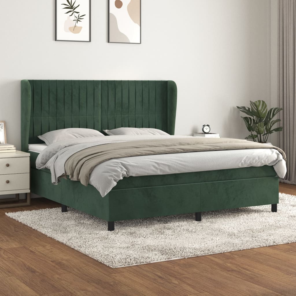 vidaXL Pat box spring cu saltea, verde închis, 180x200 cm, catifea