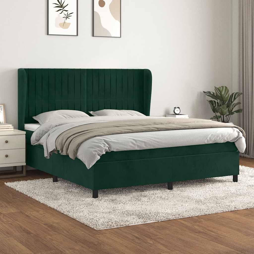 vidaXL Pat box spring cu saltea, verde închis, 180x200 cm, catifea