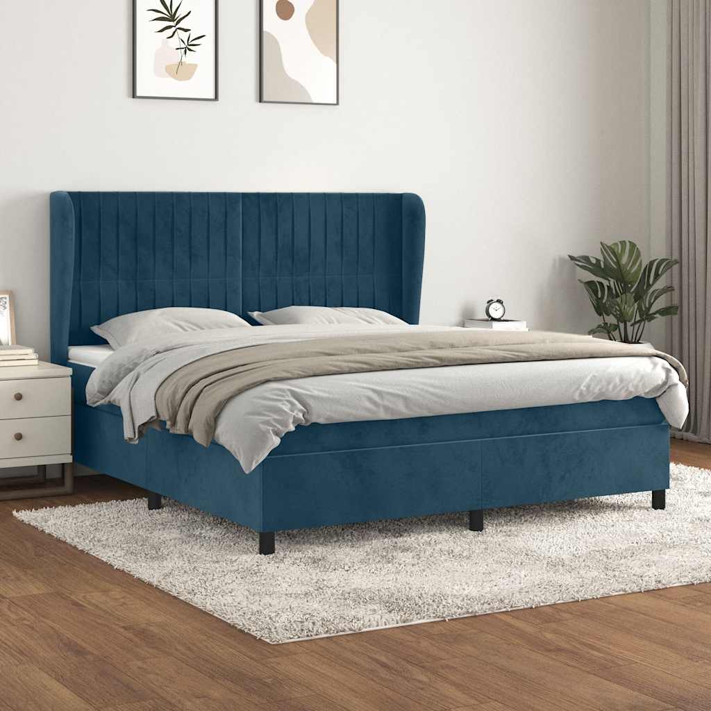 vidaXL Pat box spring cu saltea, albastru închis, 180x200 cm, catifea