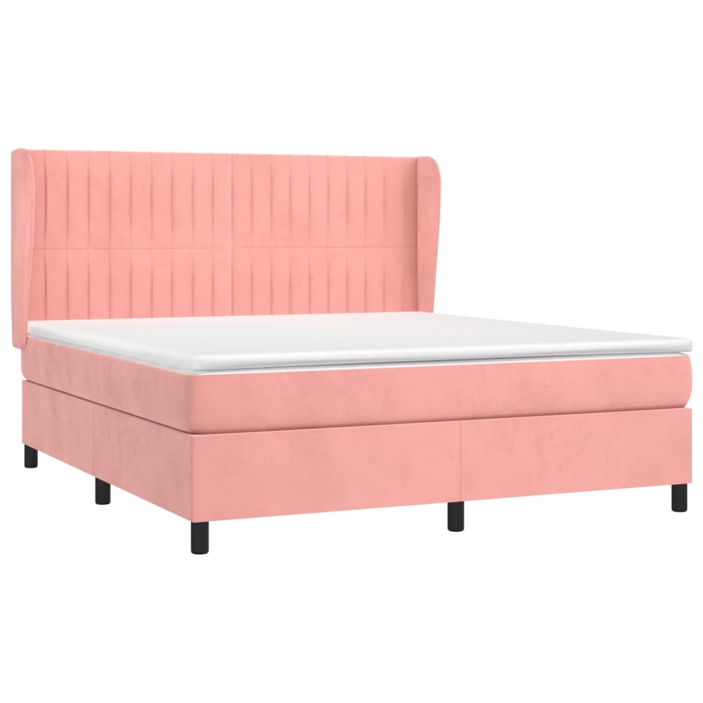 vidaXL Boxspring met matras fluweel roze 180x200 cm afbeelding