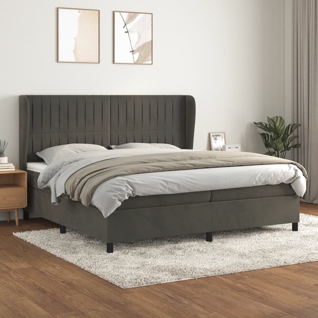 vidaXL Pat box spring cu saltea, gri închis, 200x200 cm, catifea