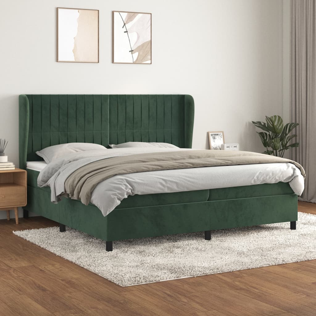 Box spring postel s matrací tmavě zelená 200x200 cm samet