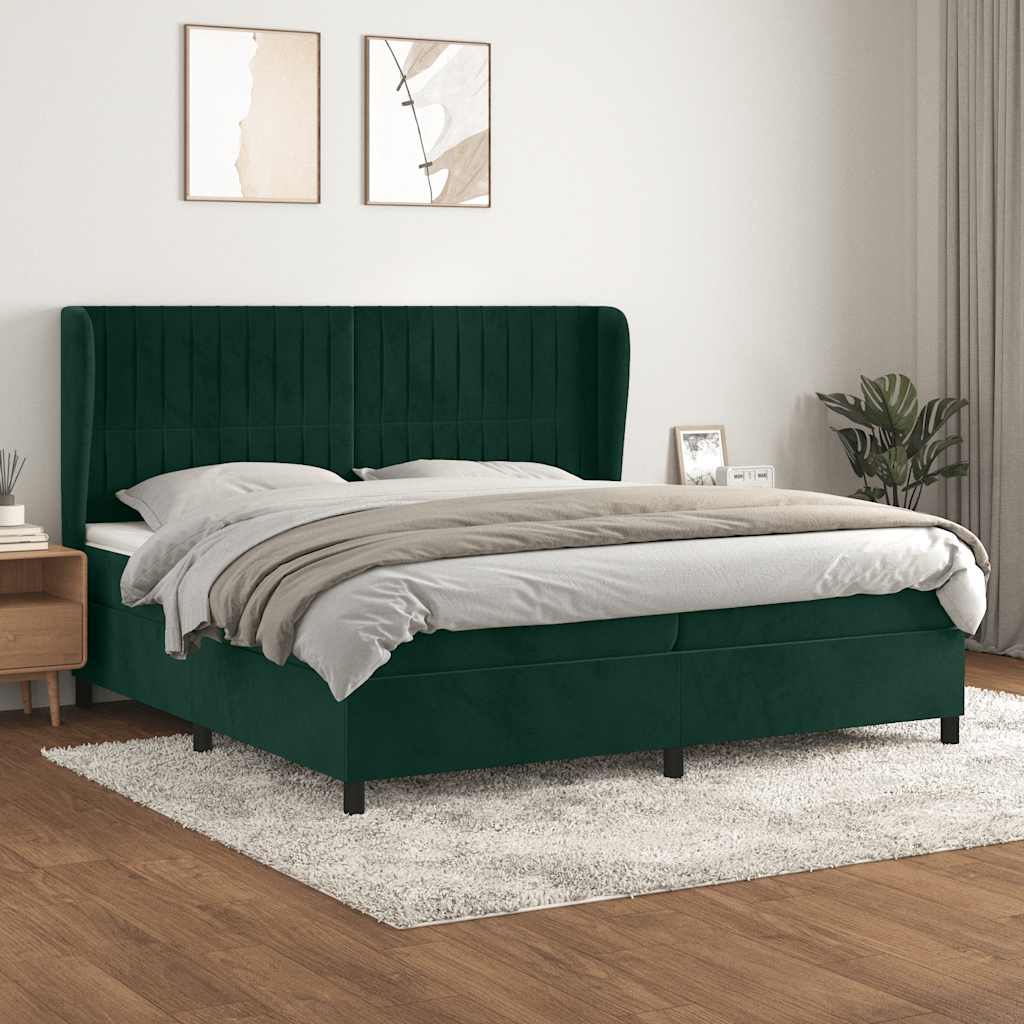 vidaXL Pat box spring cu saltea, verde închis, 200x200 cm, catifea